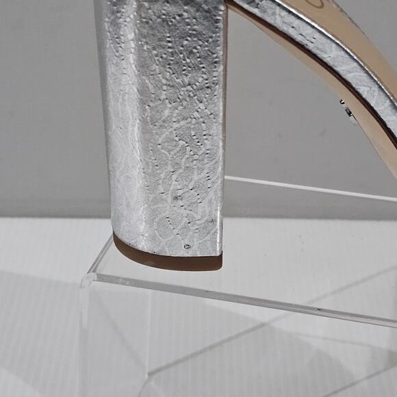 Sam Edelman Yaro Block Heel Sandal Women 9 Metallic Silver Evening Wedding Party - Picture 4 of 16